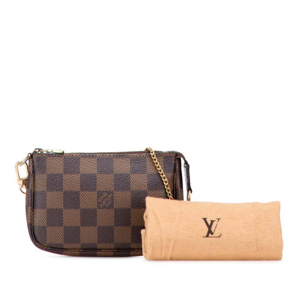 LOUIS VUITTON Authentic Brown Damier Leather Pochette Mini Bag - Picture 9 of 9